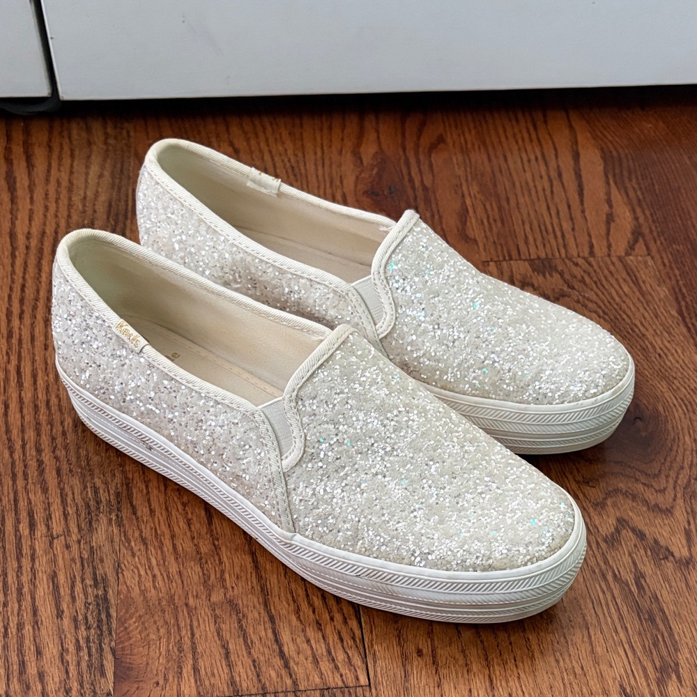 Glitter Slip-On Platform Sneakers - Ivory